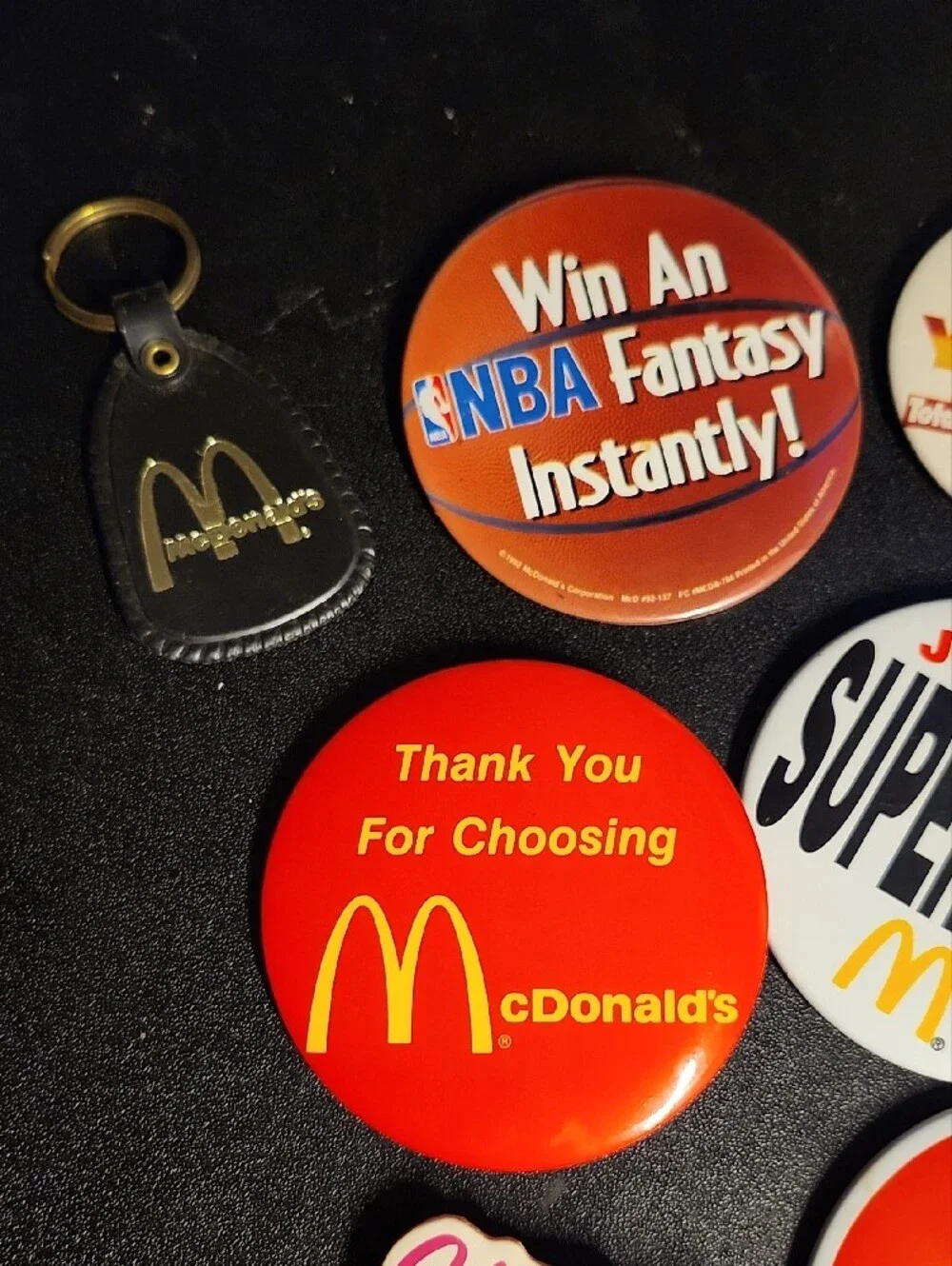 Vintage McDonald's Red, White, Black, Yellow Promotional Button & Keychain Lot